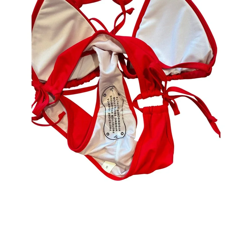 Bikini Set Women Small Red New Triangle Side‎ Tie Ruched Swimwear